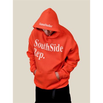 AKAMA字母印花國潮秋冬加絨保暖連帽衛衣男女休閑寬松加厚帽衫ins