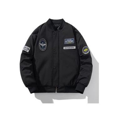 春秋冬季美式潮流徽章刺繡棒球服男女飛行員夾克夾棉加厚棉衣外套
