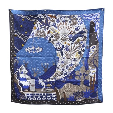 HERMES 愛馬仕 Le Premier Chant scarf 90 藍色 絲綢 絲巾 【二手名牌BRAND OFF】