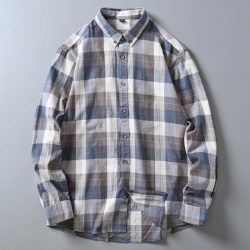 外貿尾單出口剪標百搭王者磨毛水洗全棉男士時尚長袖格子襯衫襯衣