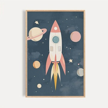 星際出發 / 童話繪本風火箭探索掛畫