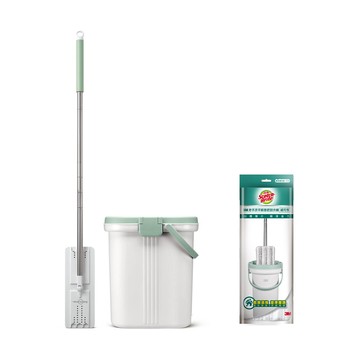 3M 免手洗平板拖把刮水桶 內含1桶1桿1布+補充布2入