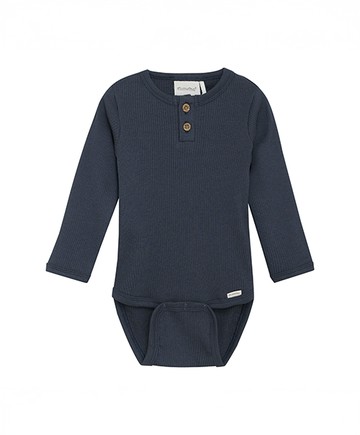 素面藍色天絲莫代爾長袖包屁衣74cm