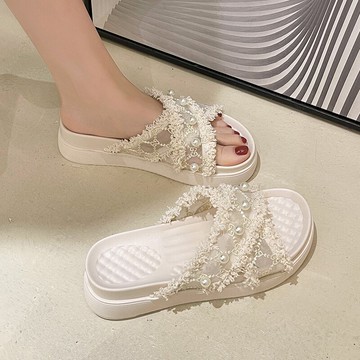 珍珠仙女拖鞋女夏外穿年新款時尚厚底ins潮網紅爆款沙灘涼拖