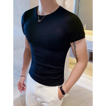 貼身短袖男t恤韓版痞帥修身夏季黑色彈力運動體恤純棉打底衫上衣
