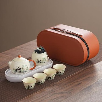 汝窯熊貓功夫茶具套裝家用陶瓷客廳泡茶壺節日定制logo伴手禮萌趣