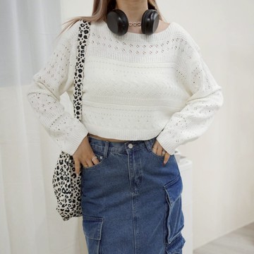 【Fee隔日到貨7色】鈎花帆船領針織上衣🔥洞洞透膚上衣 鏤空針織衫 針織長袖 洞洞針織 韓系女裝