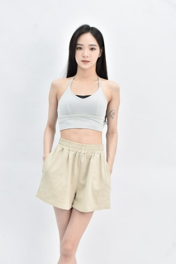 (S) 【里唯私服】修身短版質感造型肩帶藍色上衣