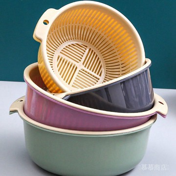 ✨可開發票#雙層洗菜盆瀝水籃六件套廚房客廳傢用洗水果盤簡約塑料淘菜籃子#免運