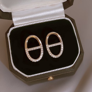 塔蘭簡約橢圓925銀針耳釘女碎鉆微鑲網紅冷淡風耳飾年新款潮