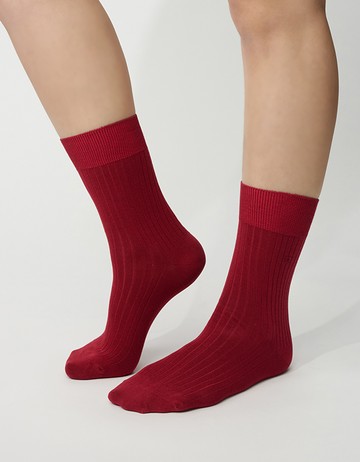 純色雙針刺繡紳士襪- 紅