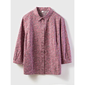 40歲年輕媽媽碎花襯衫中老年女裝純棉七分袖上衣全棉半袖襯衣夏季