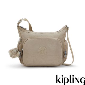 『牛角包』Kipling 灰褐色輕巧多袋實用側背包-GABB S