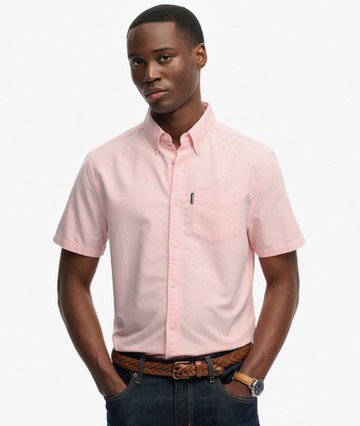 Superdry Men's Essentials Oxford Short Sleeve Shirt Pink Size: XL