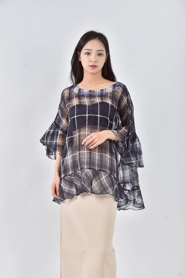 (XL) donna hsu春夏格紋藍色短袖上衣