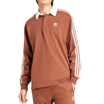 ADIDAS 長袖 RUGBY POLO 咖啡色 白領 三線 長T 男 IZ2469
