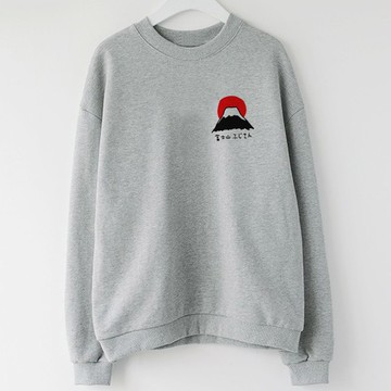 左胸 富士山 男女大學T 刷毛 中性版 灰色 日本 東京 Tokyo 秋冬