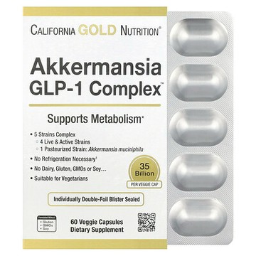 California Gold Nutrition, 阿克曼菌 + 益生菌 GLP-1 複合物，60 粒素食膠囊