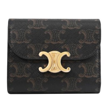 CELINE 賽琳 TRIOMPHE 凱旋門金屬釦飾印花三折零錢短夾(深咖)