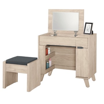 文創集 比克坡2.7尺上掀鏡式鏡台/化妝台組合(鏡台＋化妝椅)-60x40x76cm免組