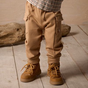 PIPPY 拼接布褲管大口袋縮口長褲 卡其-130