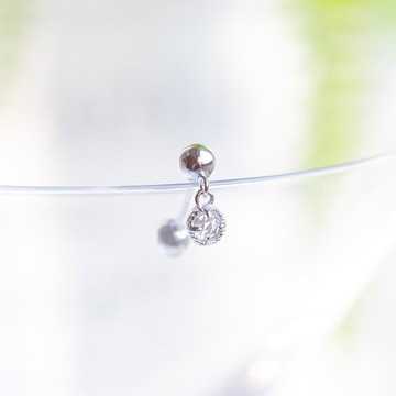 白水晶925純銀垂墜蛋糕寶石轉珠耳環