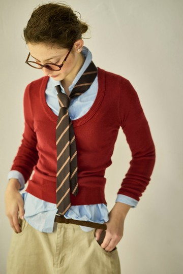 貼身圓領針織長袖上衣-紅