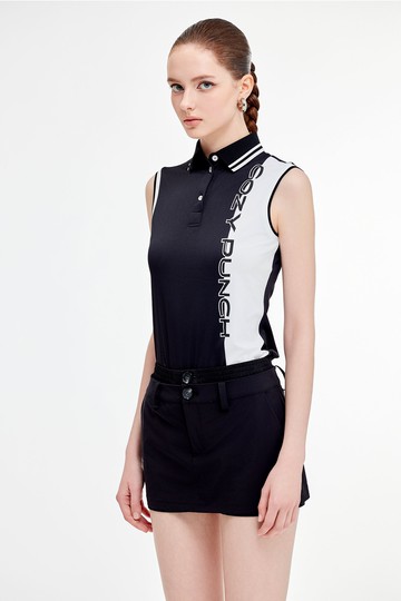 撞色領片高爾夫無袖上衣