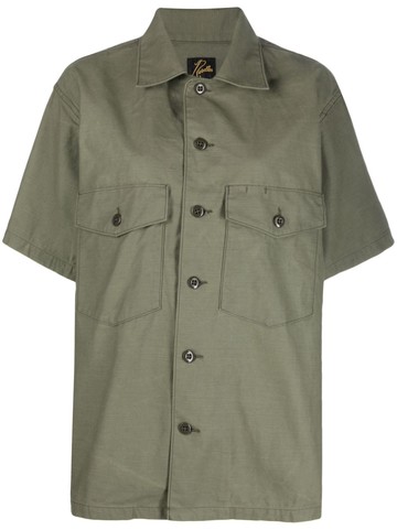 Needles - short-sleeve buttoned cotton shirt - women - Cotton - M - Green