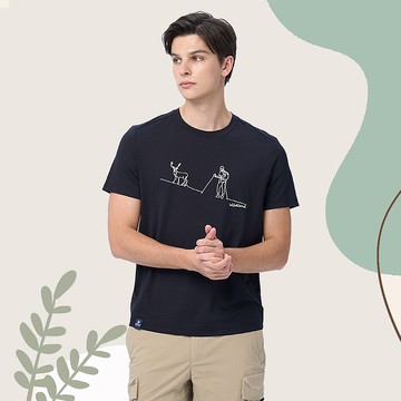 【Wildland 荒野】超輕印花吸排圓領機能衣 男 0B11612-54 黑色