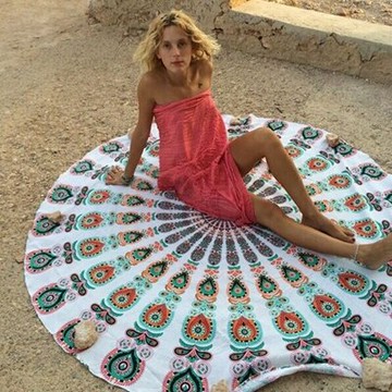 現貨+預購 防曬披肩圓形沙灘巾-大方羽毛圖案多用途戶外披風73mu13【獨家進口】【米蘭精品】