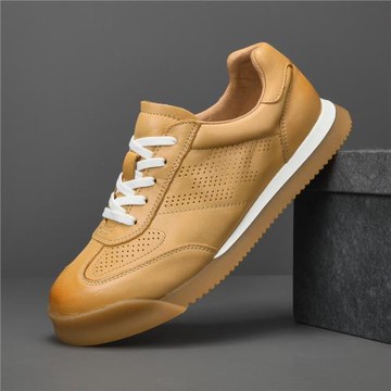 板鞋男2025夏季新款真皮德訓鞋高端透氣休閑鞋男士小白鞋鏤空軟底