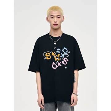 山小川潮牌logot恤短袖男款純棉夏季寬松字母印花男生黑色上衣