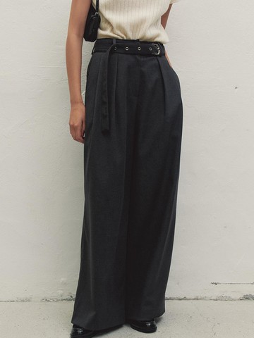 BANDING BELTED WIDE PANTS DARK GRAY MBDF