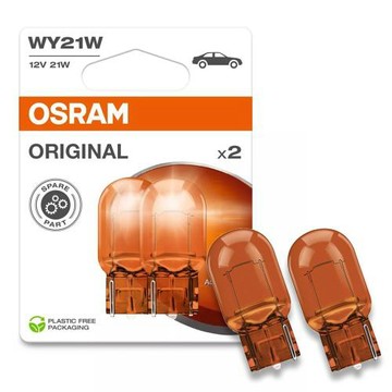 OSRAM WY21W汽車原廠燈泡 T20單芯黃 12V/21W 7504-2BL吊卡燈泡 公司貨(2入/卡)