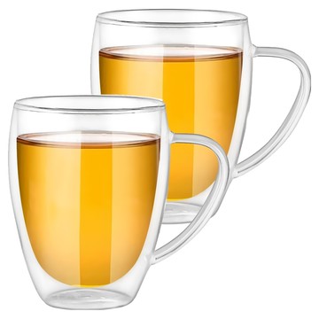 AHOYE 把手雙層隔熱玻璃杯 300mL 咖啡杯 茶杯  透明色  2個