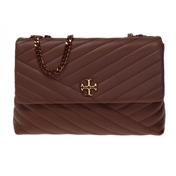 TORY BURCH - 斜紋衍縫翻蓋斜背包 (酒紅)