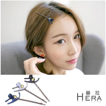 Hera 赫拉  金蔥貓咪鑽星星髮夾/邊夾/瀏海夾/一字夾-黑色