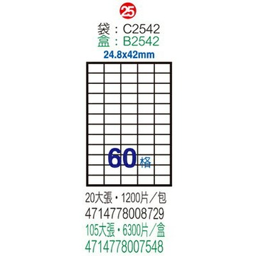 【文具通】B2542電腦標籤24.8x42mm(105入) ASB2542【APP滿額下單4%點數(單一帳號最高1000點)】7/31止