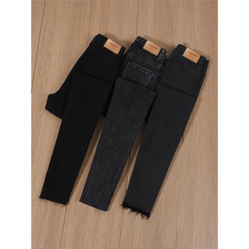 爆款黑色牛仔褲女秋冬加絨加厚高腰修身顯瘦小個子彈力緊身小腳褲