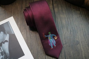紫紅色真絲刺繡領帶禮盒裝窄版紳士領帶