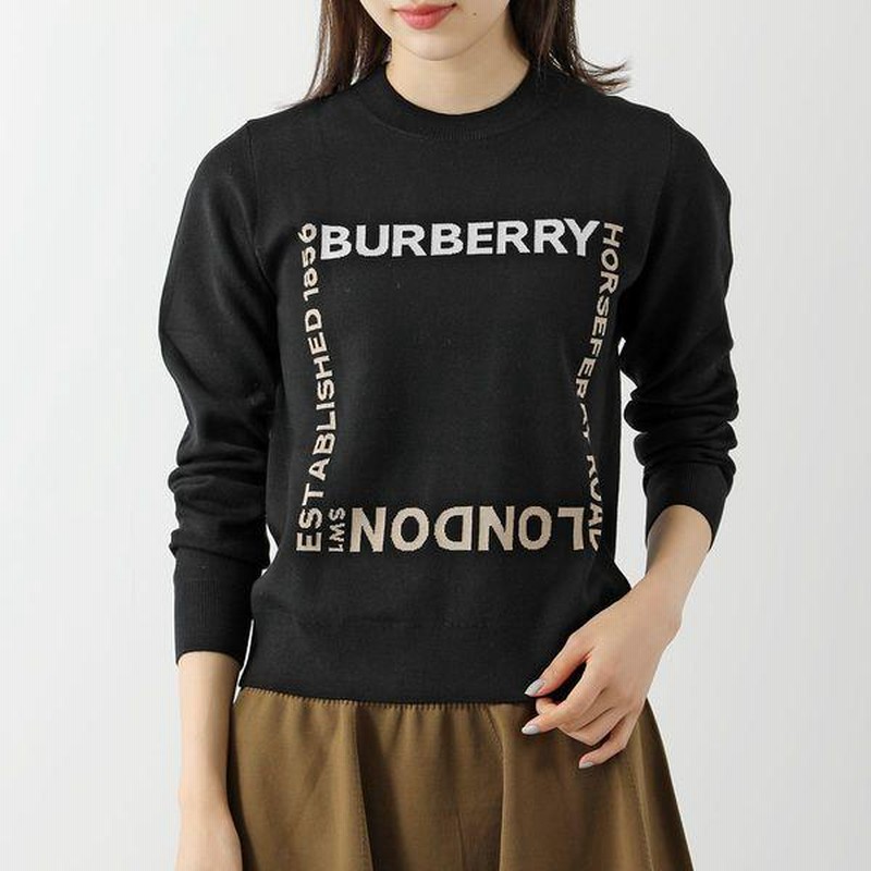 BURBERRY バーバリー セーター ALLYN 8052414 レディース ニット 長袖 クルーネック ホースフェリー スクエア ウールブレンド  ジャカードロゴ A1189/BLACK | LINEブランドカタログ