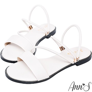 Ann’S舒適寬版小水鑽2way平底涼鞋-白