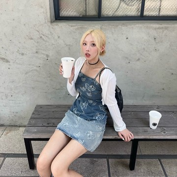 Muun Studio（現貨+預購）無法抗拒的洋裝 超好看牛仔刷色辣妹蝴蝶收腰牛仔裙洋裝+小外套