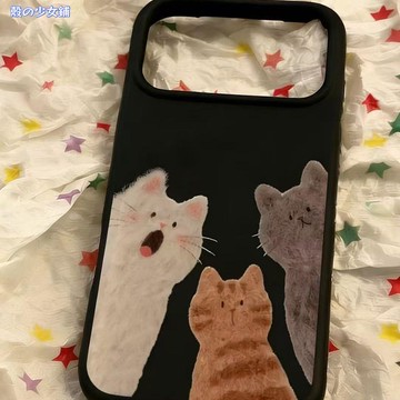 黑框可愛貓咪iPhone17ProMax蘋果手機殼15/16全包式情侶高級ins風