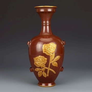 宋定窯紫金釉貼金盤口瓶古董古玩收藏真品包老保真老物件老貨瓷器