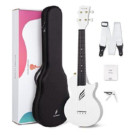 Enya Concert Ukulele Nova U 23’’ Carbon Fiber Travel Ukulele with Beginner Kit includes online lessons, case, strap, capo and strings (White)