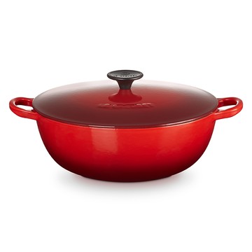 LE CREUSET -琺瑯鑄鐵鍋媽咪鐵鍋 26cm(櫻桃紅-電木頭-內鍋黑)