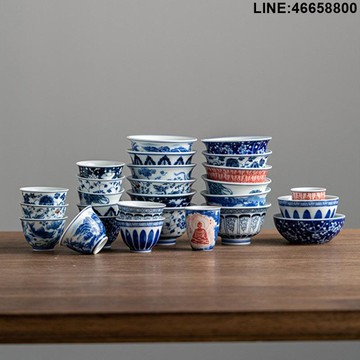 免運 開立發票 茶具 伴手禮  山水釉下彩普洱杯主人杯單杯茶杯陶瓷高檔手工手繪青花瓷滿彩茶具