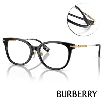 BURBERRY 貓眼方框光學眼鏡/黑 淺金#B2391F 3001-53mm
